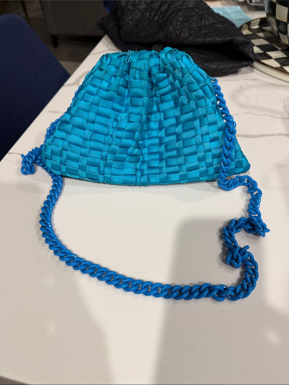 Maria La Rosa made in Italy Woven Crossbody Bag with Chain Strap turquoise
